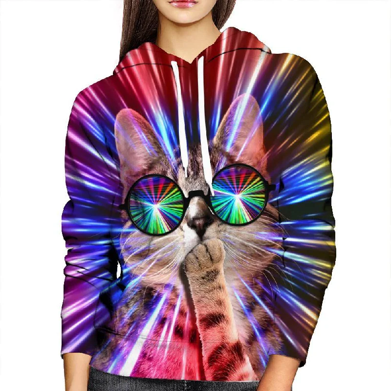 Rave Cat Womens Hoodie Hoodie with Batwing Sleeves Loose Dramatic