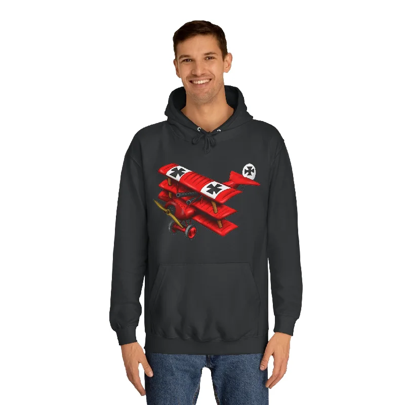 Red Baron Aircraft Design Unisex College Hoodie Hoodie with Frayed Bohemian Relaxed
