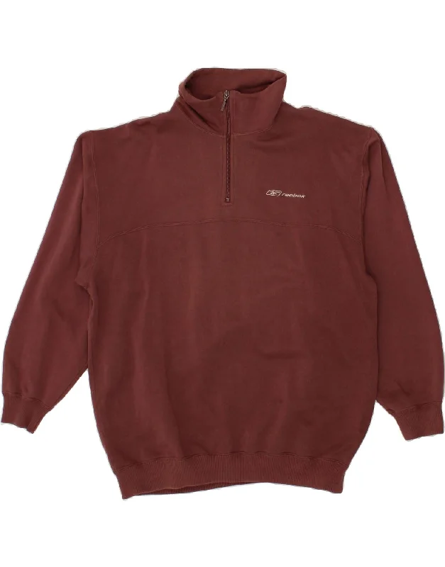 REEBOK Mens Zip Neck Sweatshirt Jumper 2XL Maroon Cotton Hoodie with Metallic Shiny Futuristic REEBOK Mens Zip Neck Sweatshirt Jumper 2XL Maroon Cotton Hoodie with Metallic Shiny Futuristic