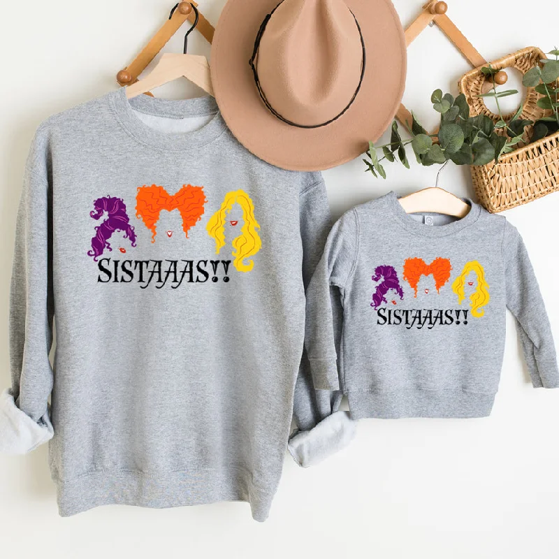 Sanderson Sisters Matching Halloween Grey Sweatshirts Hoodie with Neon Bright Vibrant Sanderson Sisters Matching Halloween Grey Sweatshirts Hoodie with Neon Bright Vibrant