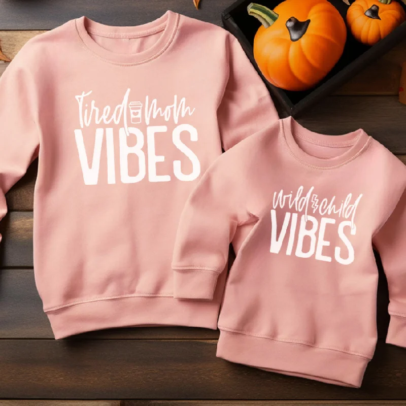 Tired Mom & Wild Child Matching Sweatshirts Hoodie with Pattern Geometric Abstract