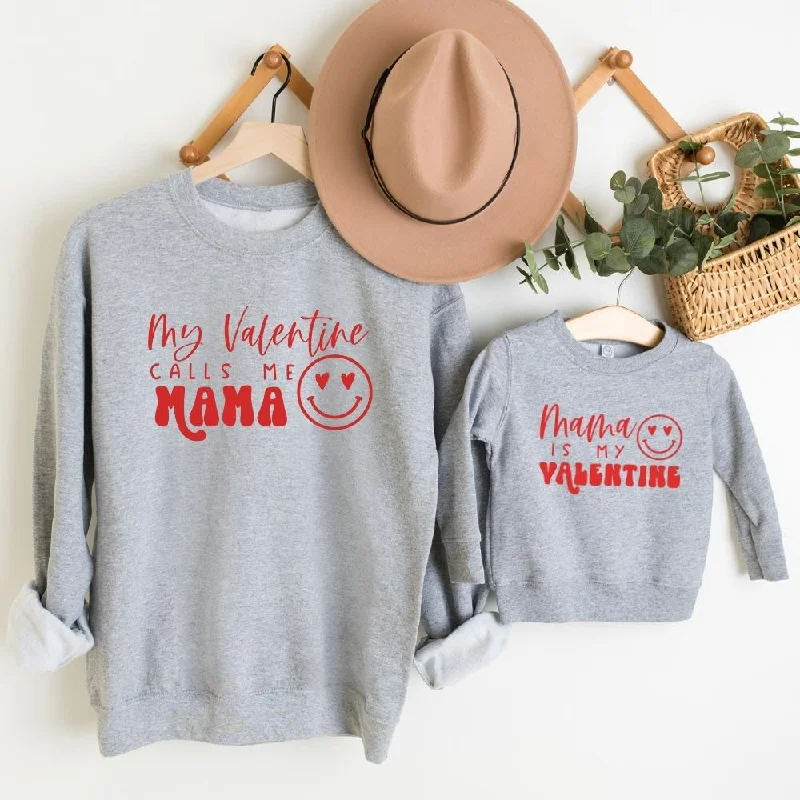 Valentines Call Me Mama Matching Sweatshirts Hoodie with Hem Frayed Vintage Worn