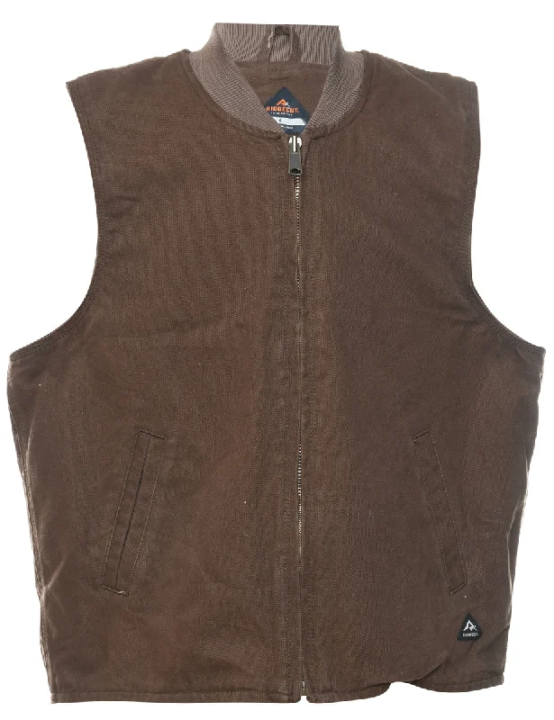 Brown Workwear Waistcoat - L Classic Plaid Waistcoat Vest