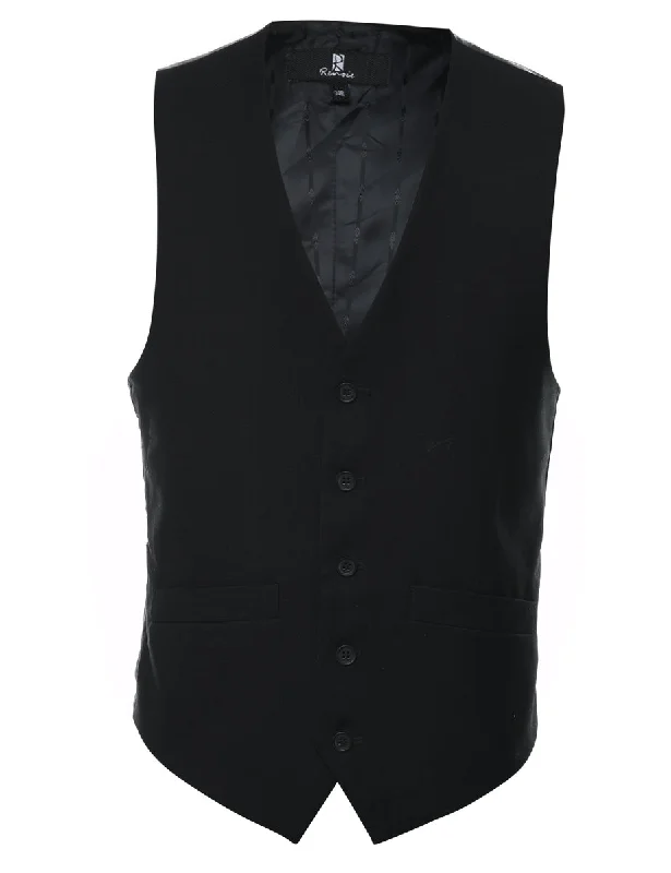 Button Front Black Waistcoat - S Warm Fleece Waistcoat Vest