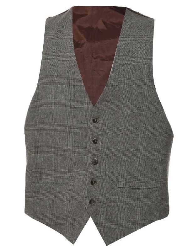 Button Front Brown Waistcoat - XL Stylish Tweed Waistcoat Jacket