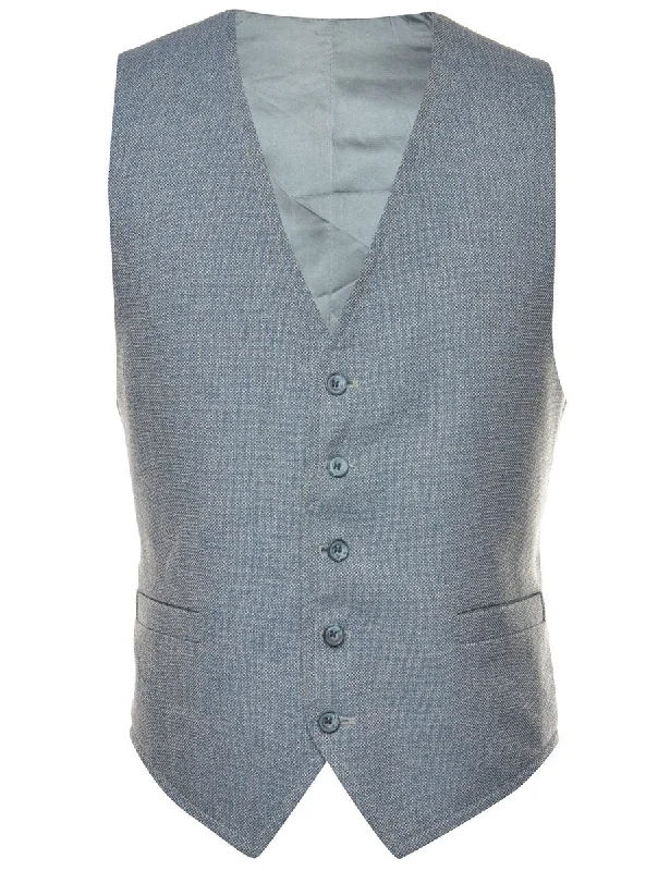 Button-Front Grey Classic Waistcoat - M Comfortable Knitted Waistcoat Vest