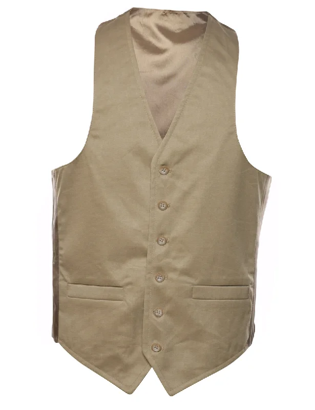 Button Front Tan Waistcoat - S Fashionable Double-Breasted Waistcoat