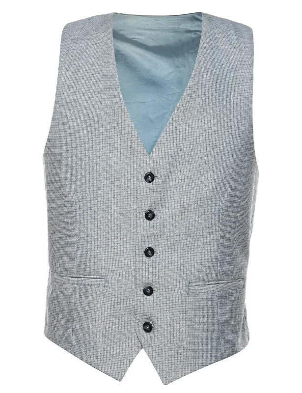 Checked Light Grey & White Waistcoat - M Classic Button-Down Waistcoat