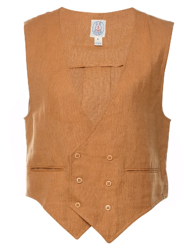Double-Breasted Classic Brown Waistcoat - S Elegant Tailored Waistcoat Vest