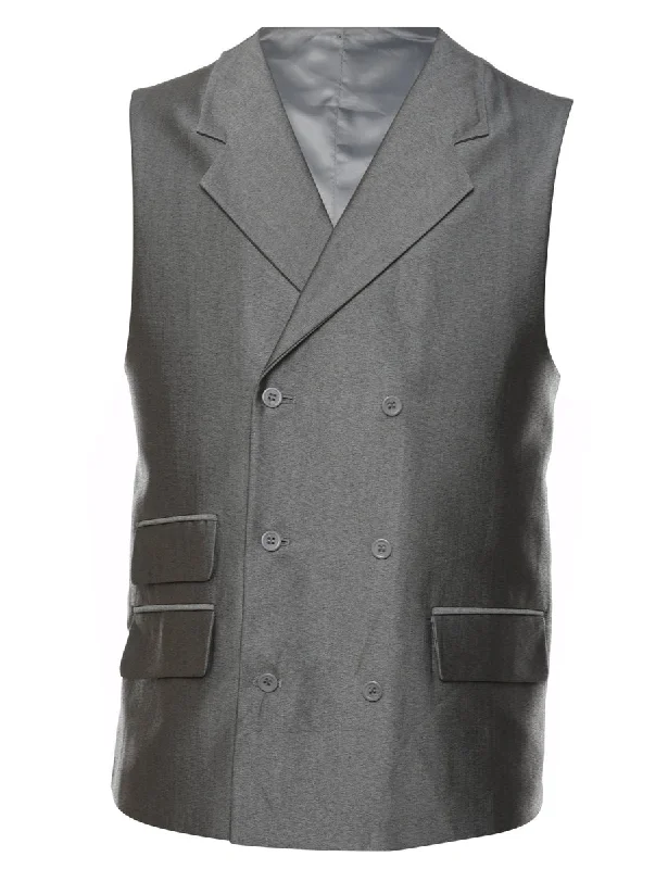 Double-Breasted Grey Waistcoat - L Warm Puffer Waistcoat Vest