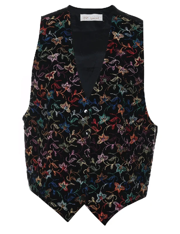 Embroidered Multi-Colour Design Waistcoat - L Comfortable Fleece Waistcoat Jacket