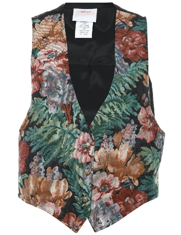 Floral Pattern Tapestry Waistcoat - L Warm Knit Waistcoat Jacket