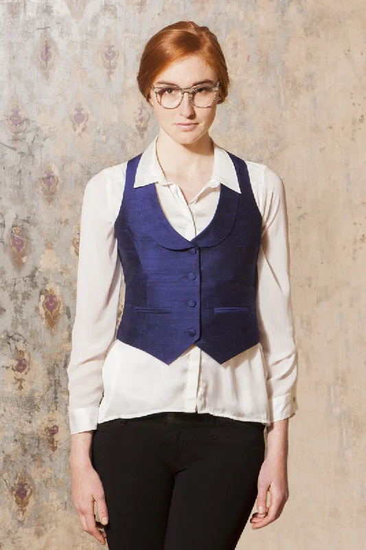 Scoop Neck Waistcoat in Midnight Blue Stylish Button-Up Waistcoat Jacket