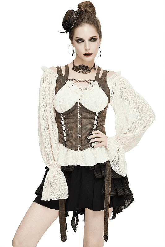 Steampunk Tight Waistcoat with Rivets / Vintage Brown Vest with Lace up on Back for Women Classic Trench Waistcoat Jacket