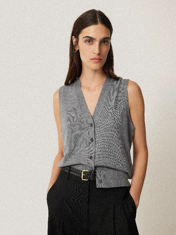 Lightweight Merino Waistcoat | Grey Trendy Utility Waistcoat Jacket