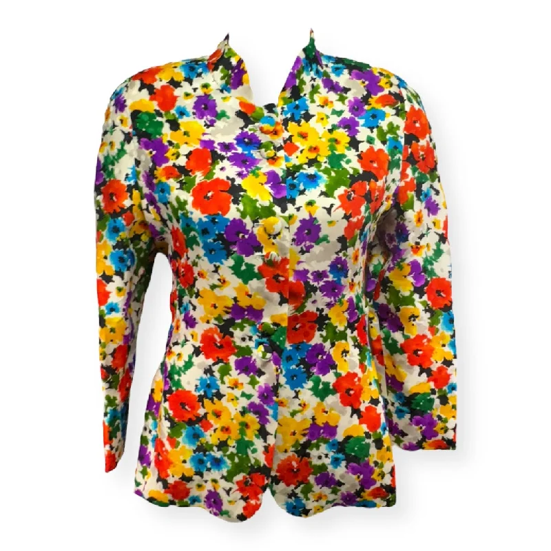 Vintage 100% Silk Floral Print Blazer Designer Carolina Herrera, Size 10 Women's Premium Blazer