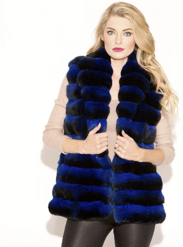 Blue Chinchilla Fur Vest with Shawl Collar Elegant Velvet Shawl Cape