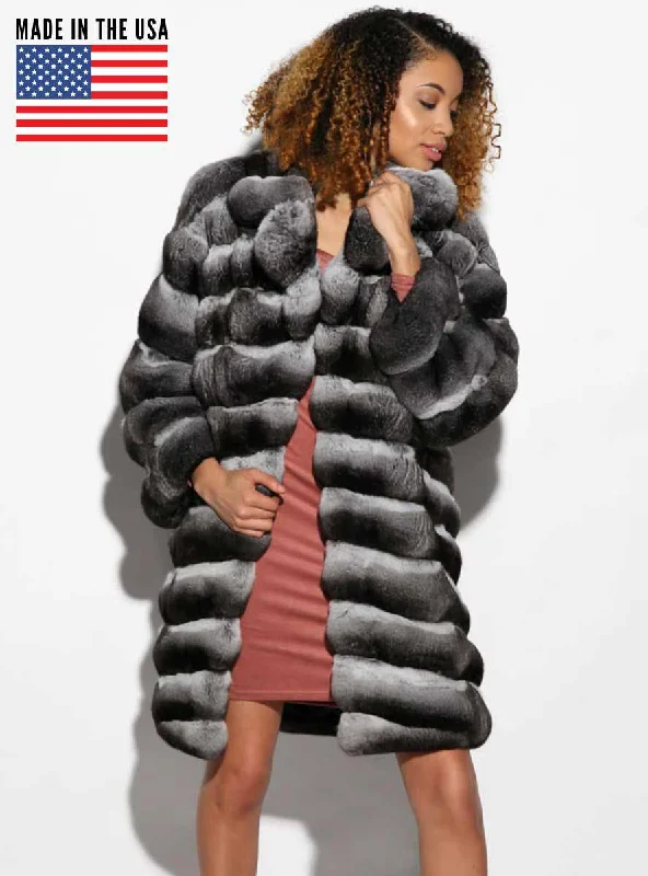 USA Made Chevron Chinchilla Fur Stroller with Shawl Collar Lightweight Cotton Shawl