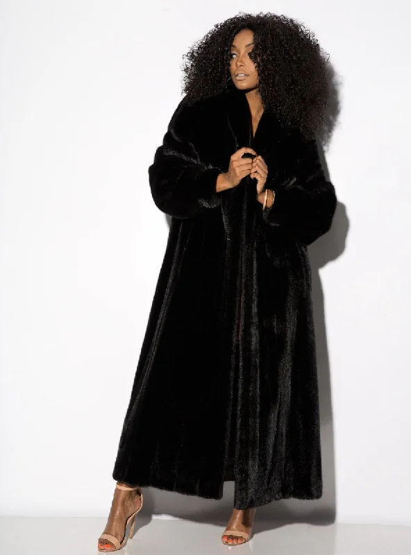 Full Sweep Mink Fur Coat with Shawl Collar and Bracelet Cuffs Chic Knitted Shawl Wrap