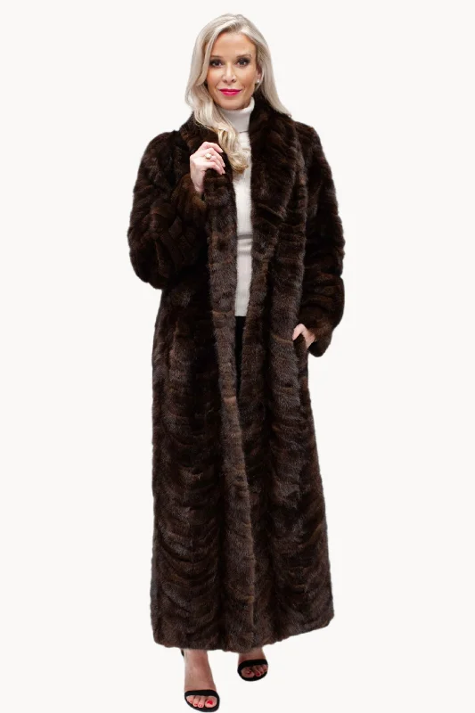 Full Length Mink Fur Coat with Shawl Collar and Bracelet Cuffs (Optional Hood) Cozy Wool Shawl Scarf