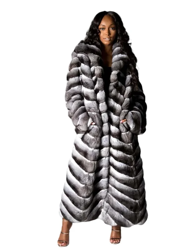 USA Made Chinchilla Fur Coat with Shawl Collar Soft Printed Shawl Wrap