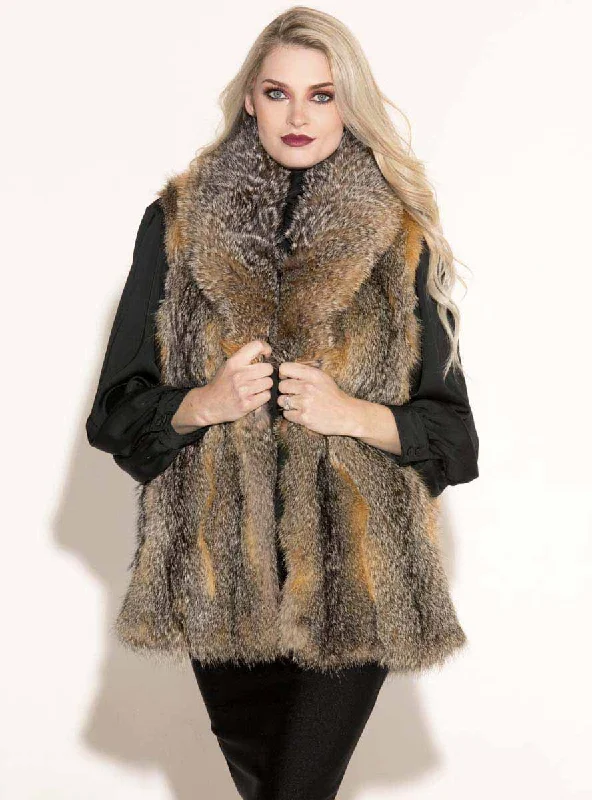 Natural Gray Full Skin Fox Fur Vest with Shawl Collar Stylish Long Shawl Wrap