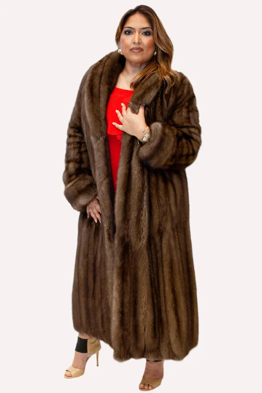 Russian Sable Fur Coat with Shawl Collar Warm Woolen Shawl Wrap