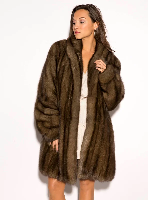 Russian Sable Fur Stroller with Shawl Collar Cozy Knit Shawl Cape