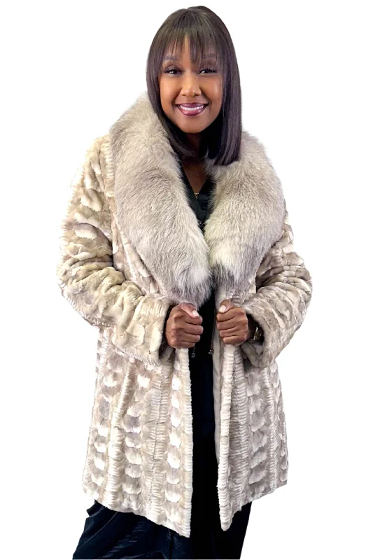Sheared Mink Fur Stroller with Fox Fur Shawl Collar Lightweight Summer Shawl