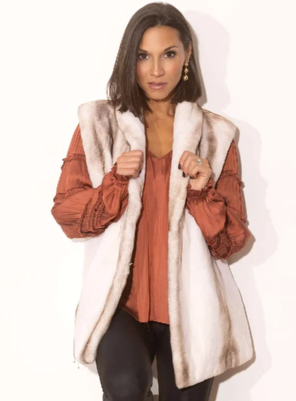 Sheared Mink Fur Vest with Shawl Collar Cozy Plaid Shawl Scarf