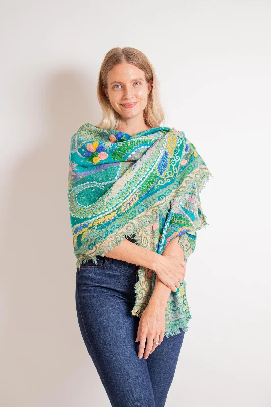 Echo Verbena  Embroidered Shawl Trendy Crochet Shawl Scarf