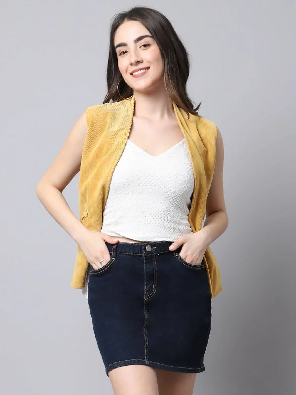 Even Apparels Mustard Polyblend Open Front Women's Waistcoat Fashionable Tailored Waistcoat Vest Even Apparels Mustard Polyblend Open Front Women's Waistcoat Fashionable Tailored Waistcoat Vest