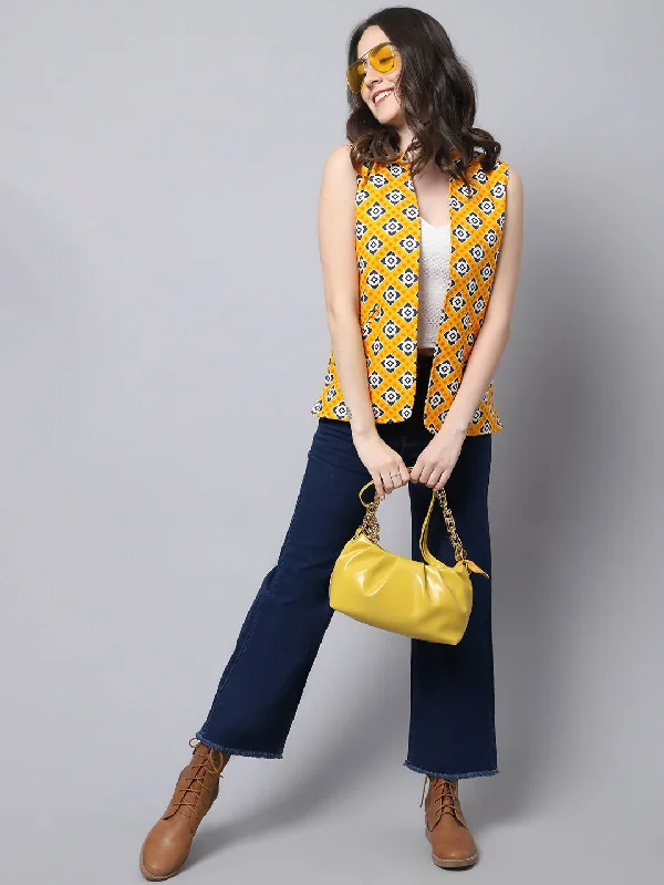 Even Apparels Yellow Viscose Rayon Open Front Women's Waistcoat Trendy Quilted Waistcoat Jacket Even Apparels Yellow Viscose Rayon Open Front Women's Waistcoat Trendy Quilted Waistcoat Jacket