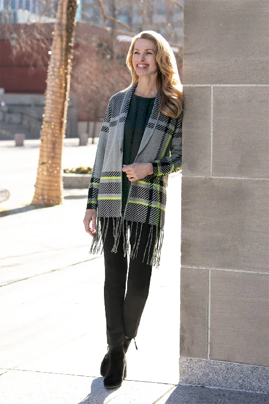 Grey, Black, Chartreuse Shawl Sweater Elegant Wool Shawl Cape