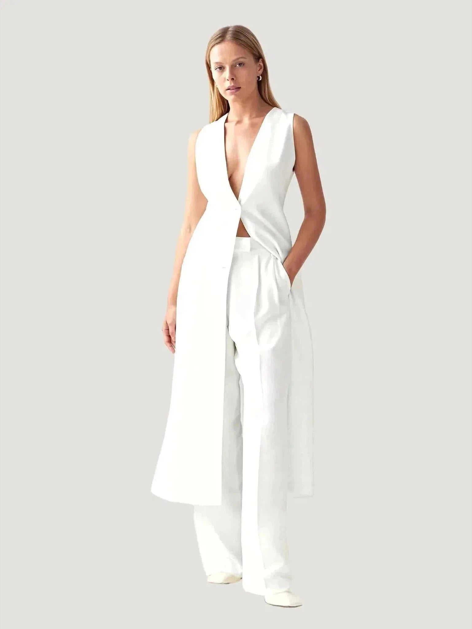 Le Cle Idée Sleeveless Longline Waistcoat Classic Longline Waistcoat Vest