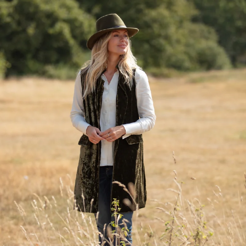 Long Silk Velvet Waistcoat In Olive Green Trendy Down Waistcoat Vest