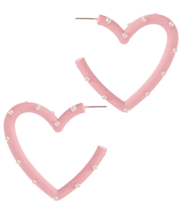 LOVE Collection- Pearl & Color Coated Heart Hoops- Light Pink Vent Hem Cuff