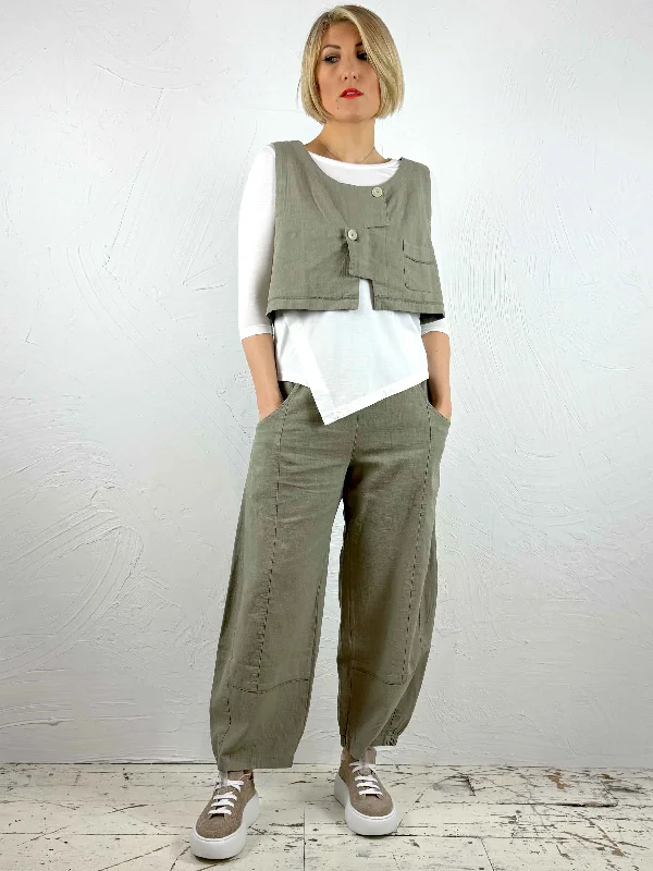 Sleeveless Linen-Blend Top/Waistcoat '030' Elegant Ribbed Waistcoat Vest