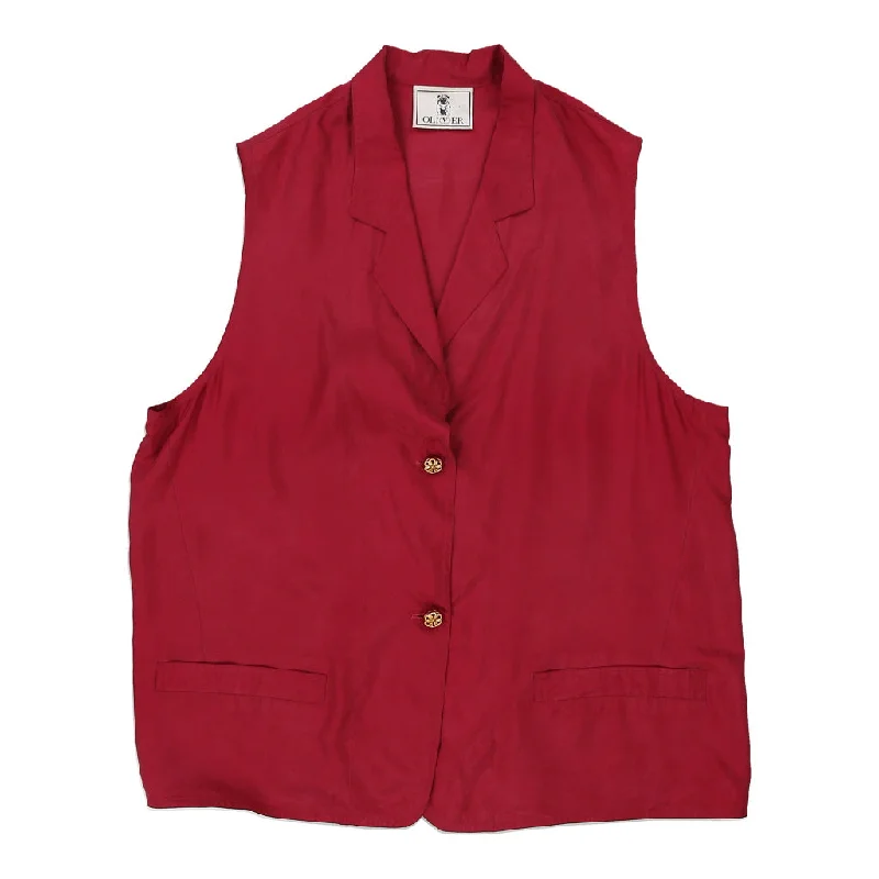 Oliver By Valentino Waistcoat - 2XL Red Silk Stylish Faux Fur Waistcoat Vest