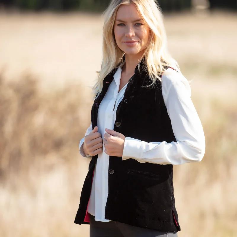 Short Silk Velvet Waistcoat In Black Cozy Long Waistcoat Jacket