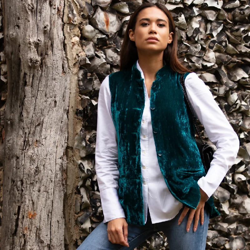 Short Silk Velvet Waistcoat In Kingfisher Blue Comfortable Quilted Waistcoat Vest