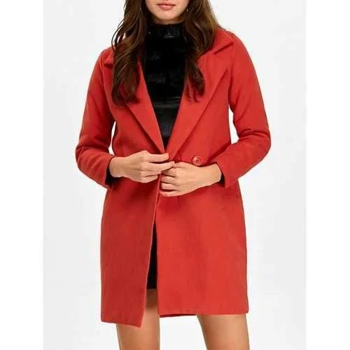 Lapel Double Breasted Pocket Coat - Red L Raincoat Turtleneck Coat Wrap Coat