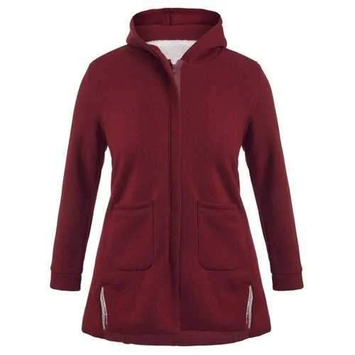 Double Pocket A Line Hooded Coat - Claret 3xl Buttoned Toggled Snapped