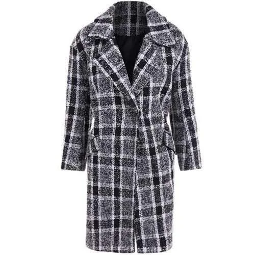 Flap Pocket Checked Coat - Black L Turtleneck Jacket Crew Neck Jacket V-Neck Jacket