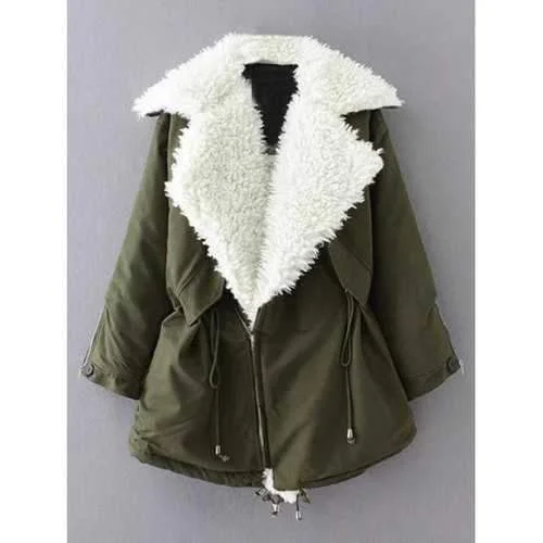 Zip Drawstring Lapel Coat - Army Green S Shawl Collar Notch Collar Lapel Collar