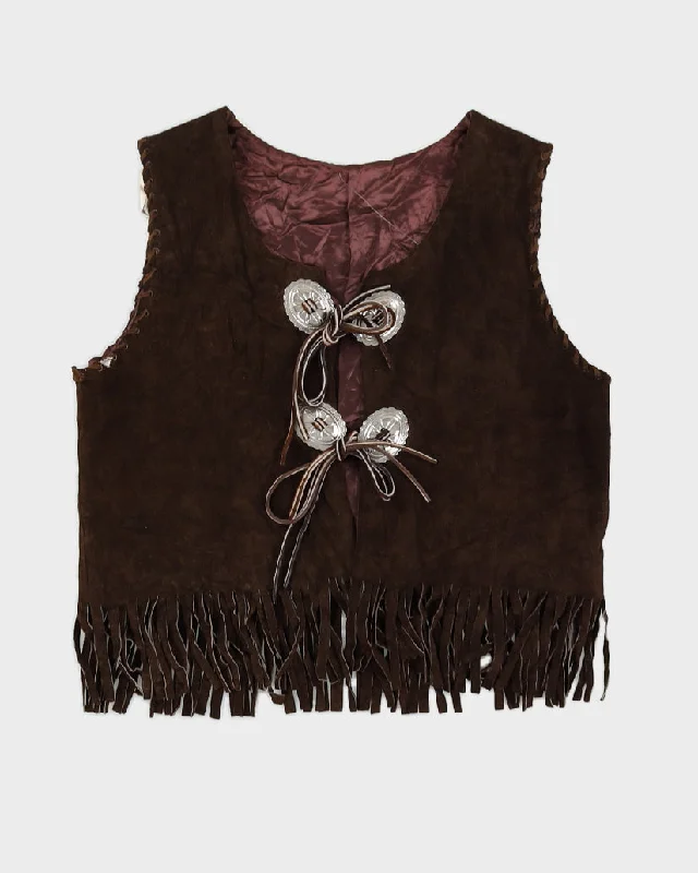 Vintage 70s Brown Suede Tassel Waistcoat - L Cozy Sleeveless Waistcoat Vest
