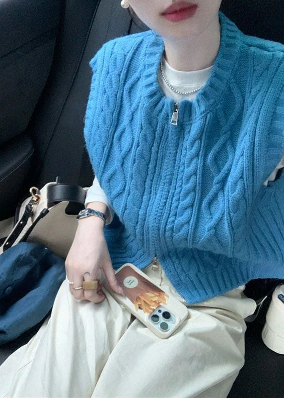 Art Blue O-Neck Zippered Cozy Cable Knit Waistcoat Sleeveless Cozy Woolen Waistcoat Vest Art Blue O-Neck Zippered Cozy Cable Knit Waistcoat Sleeveless Cozy Woolen Waistcoat Vest