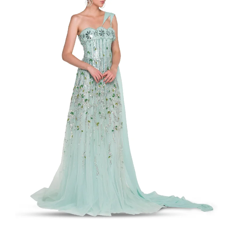Beaded Tulle Dress with Georgette Shawls Classic Shawl with Tassels