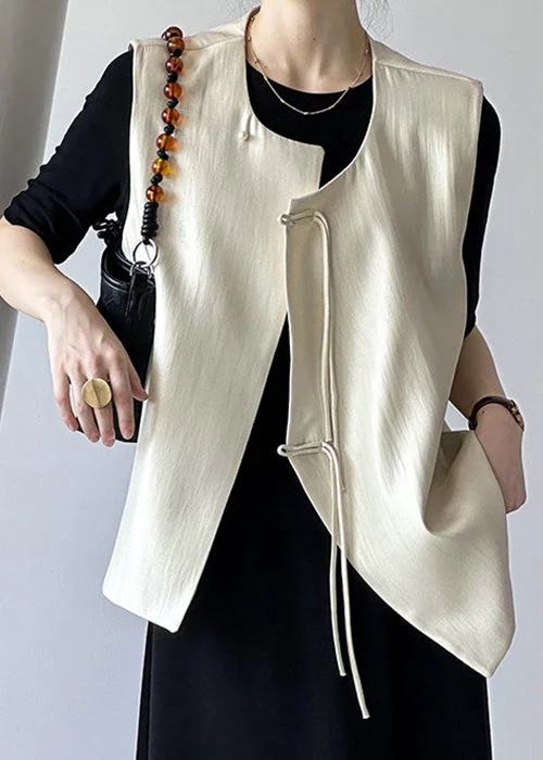 Beige Chinese Button Cotton Waistcoat O Neck Fall Modern Slim Fit Waistcoat