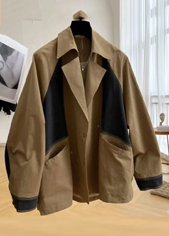 Casual Khaki Notched Pockets Patchwork Button Coat Long Sleeve Embroidered Appliqued Beaded Casual Khaki Notched Pockets Patchwork Button Coat Long Sleeve Embroidered Appliqued Beaded